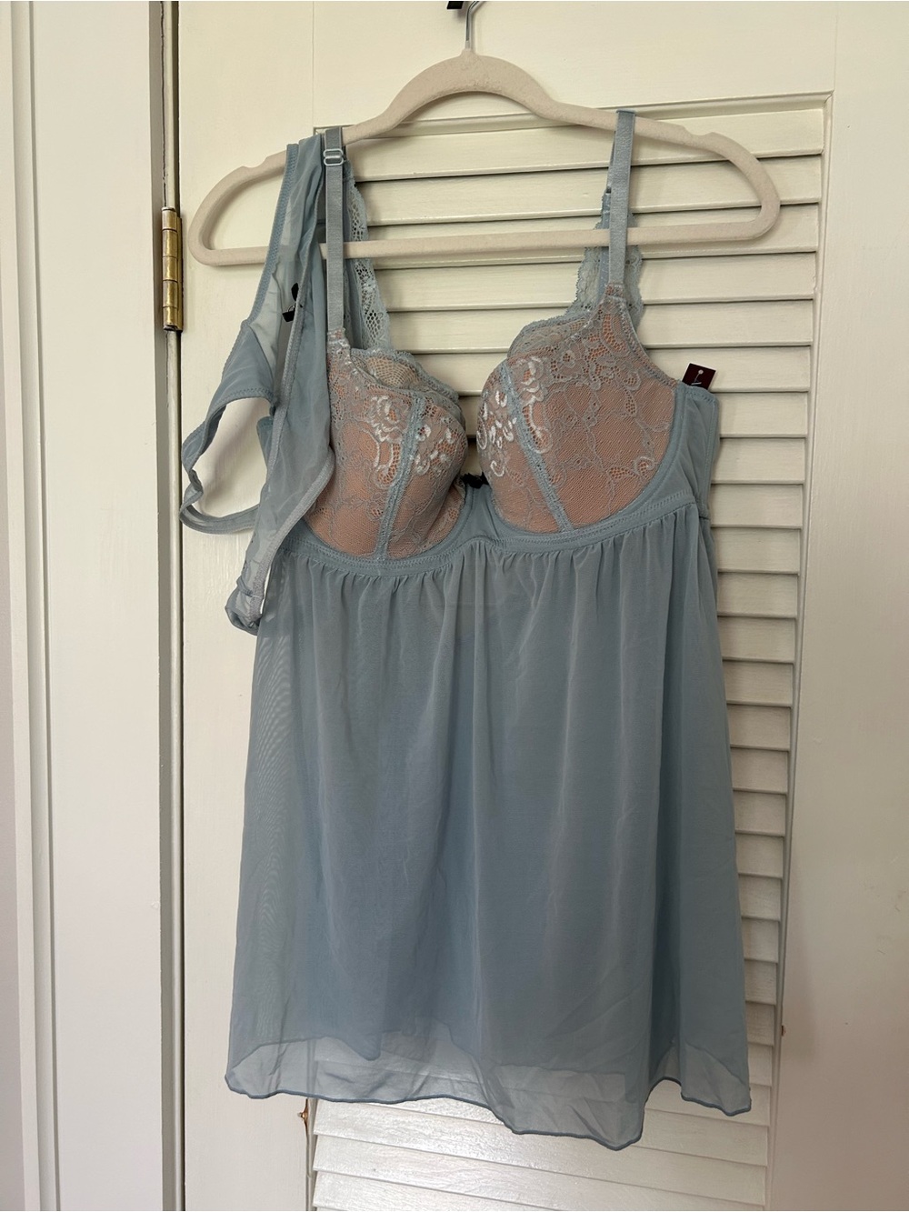 Adore Me Sky Blue Lace-Trim Babydoll Chemise